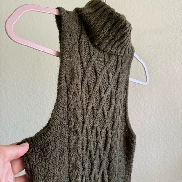 American Eagle Sweater Dress Dark Green Cable Knit Turtleneck Wool Blend XS - Picture 5 of 11